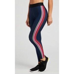 Ultracor Navy Leggings With Neon Pink Green & Red Stripes High-Waist, Small, EUC
